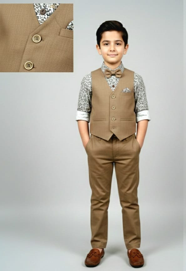 Camel Brown waist coat with Floral Shirt