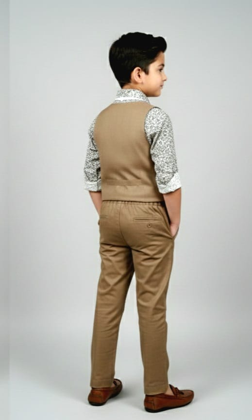 Camel Brown waist coat with Floral Shirt