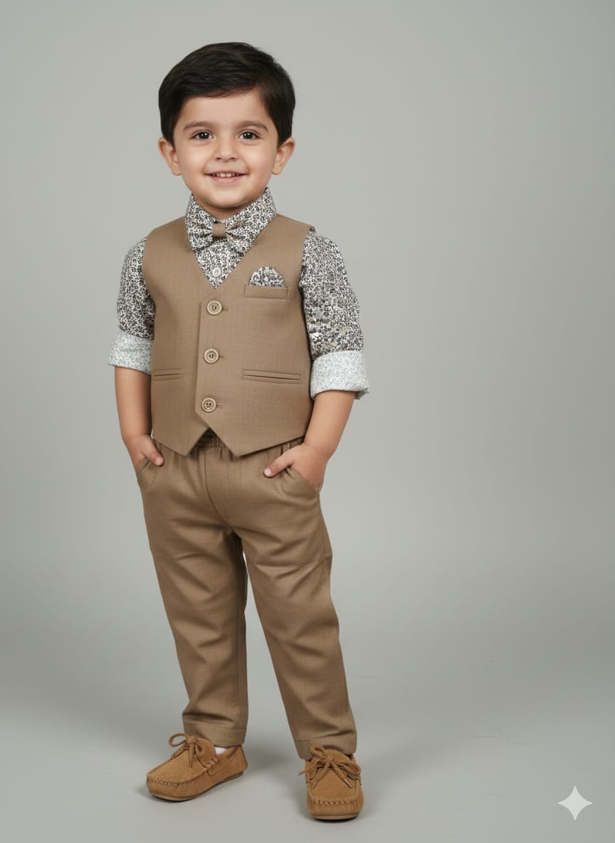 Camel Brown waist coat with Floral Shirt