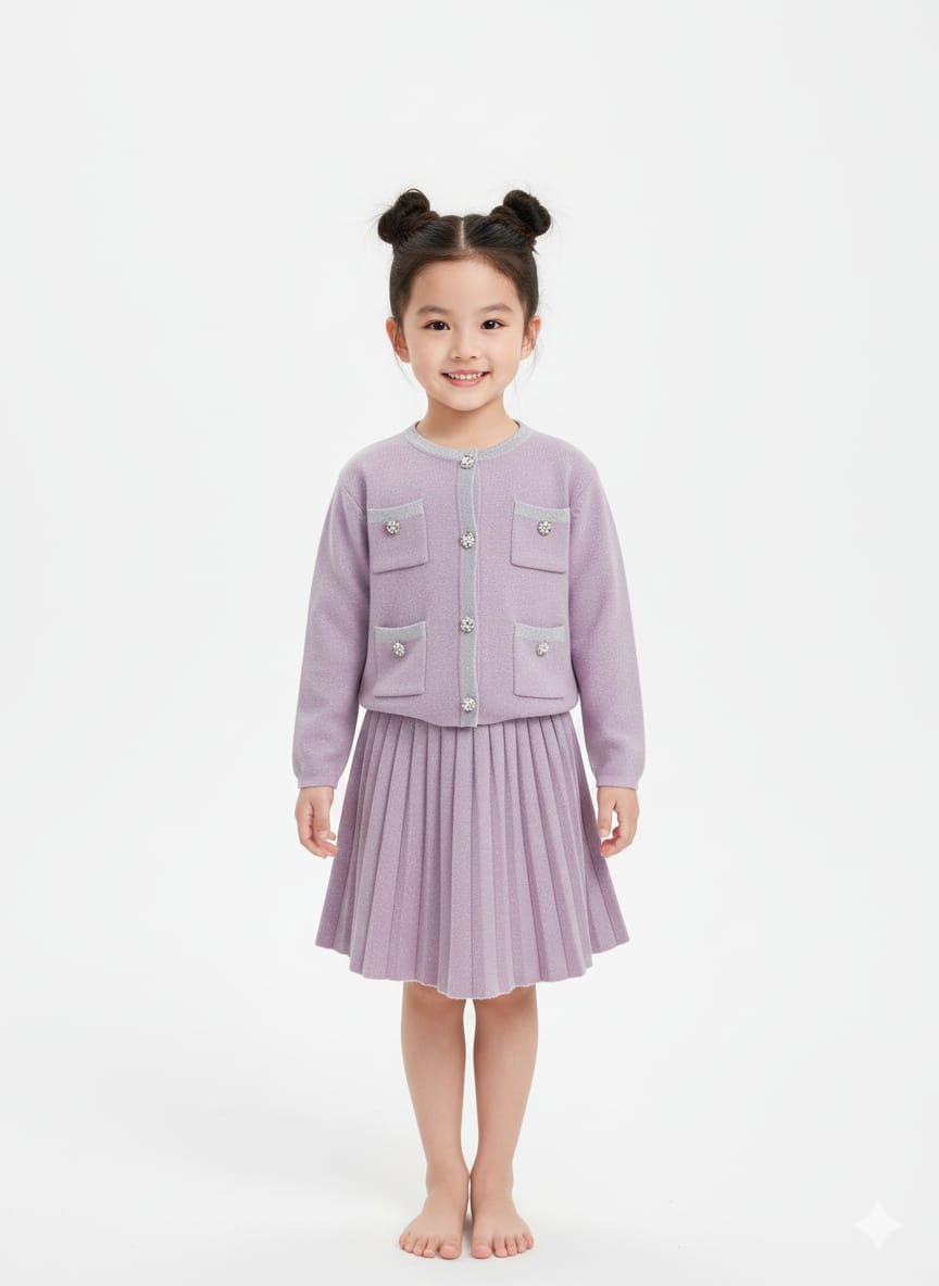 Chanel Inspired Lilac Skirt Set