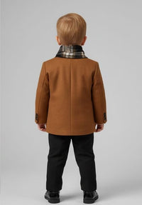 Classic Camel & Black Winter Formal Suit with Muffler