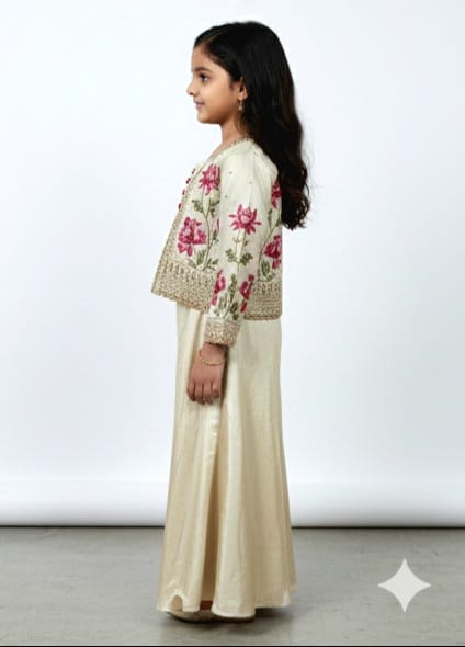 Cream Crop Top, Jacket, and Palazzo Set