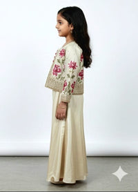 Cream Crop Top, Jacket, and Palazzo Set