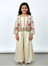 Cream Crop Top, Jacket, and Palazzo Set