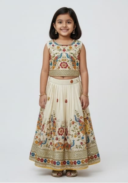 Cream Embroidered Lehenga set