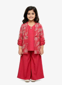 Crimson Floral Jacket and Palazzo Set