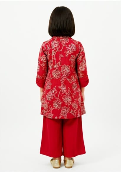 Crimson Floral Jacket and Palazzo Set