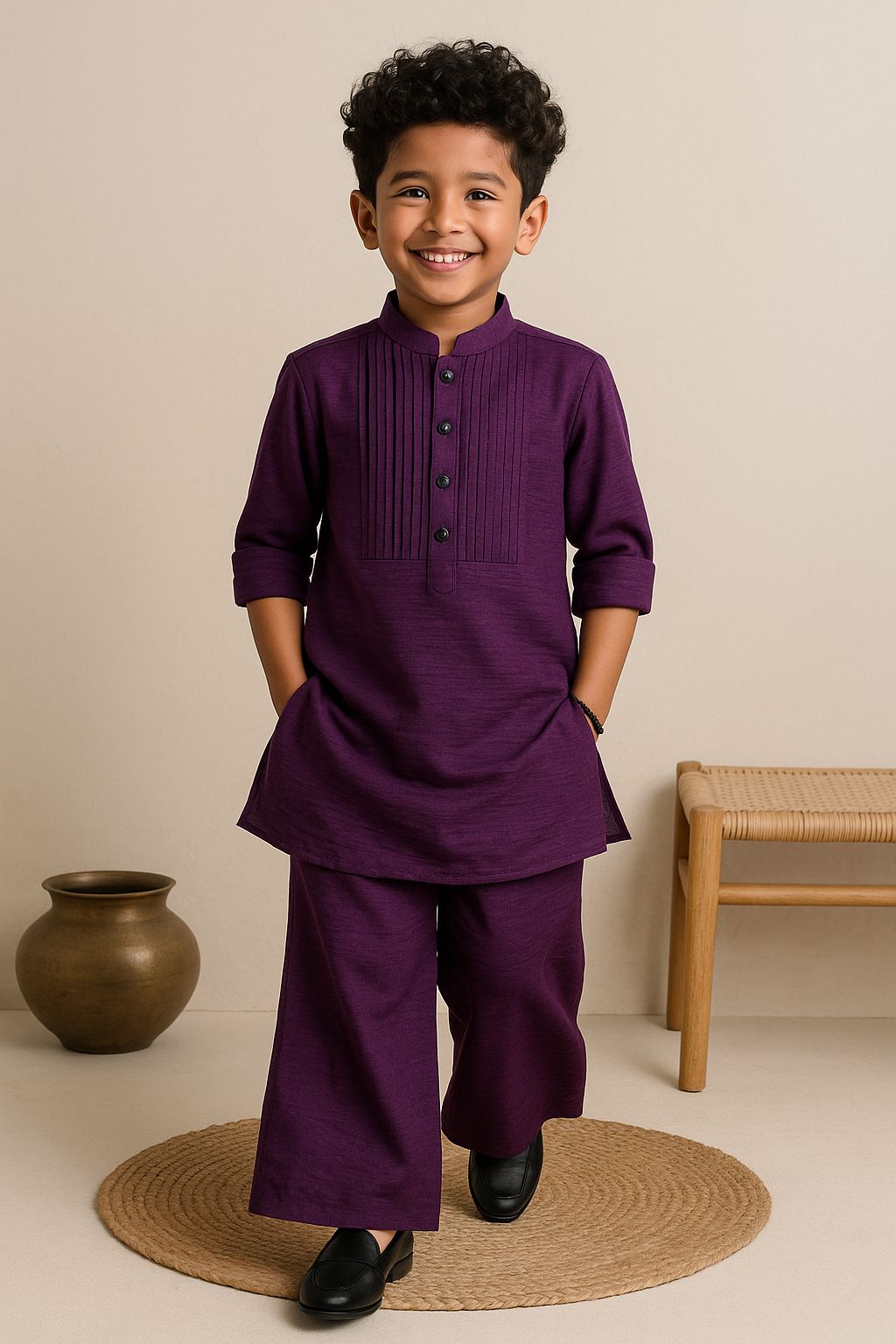 Dark Purple Color Fusion Kurta Pyjama