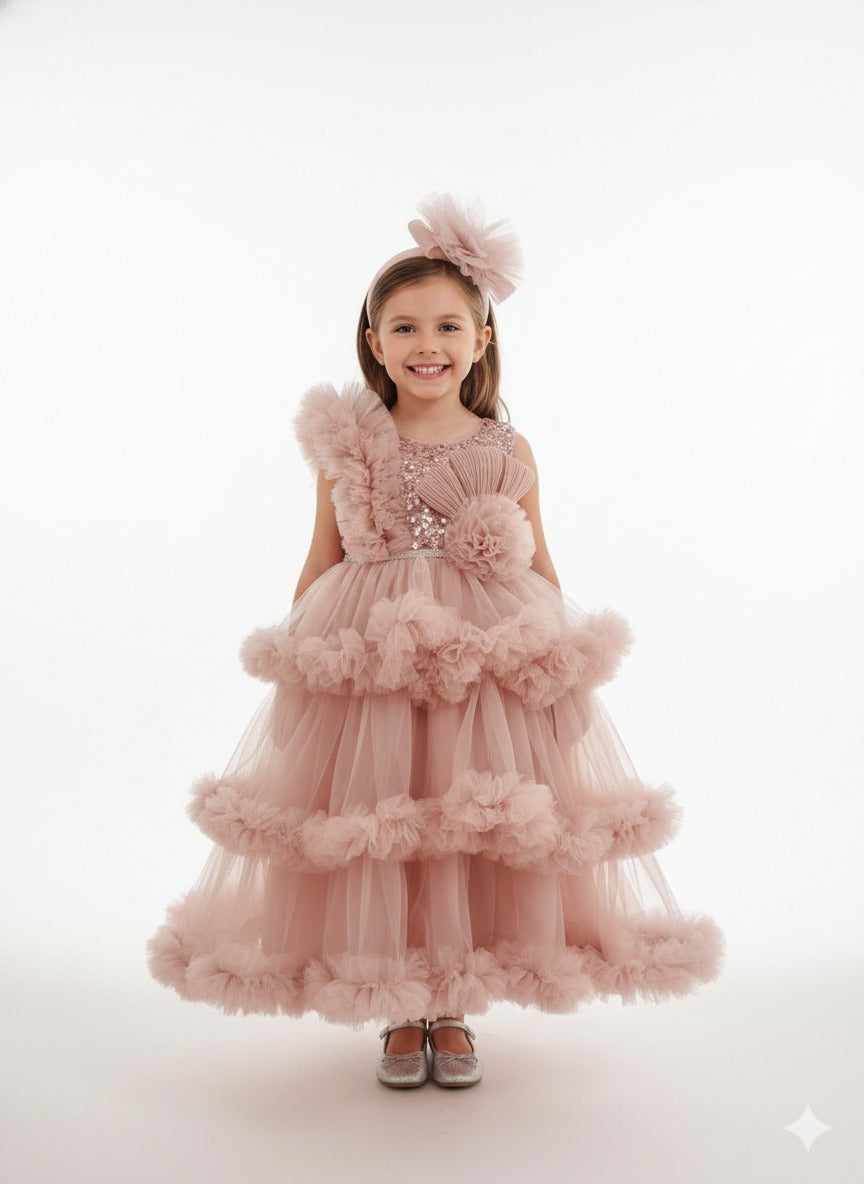 Dusty Rose Tulle Tiered Dress