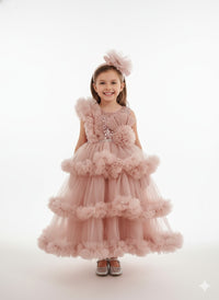 Dusty Rose Tulle Tiered Dress