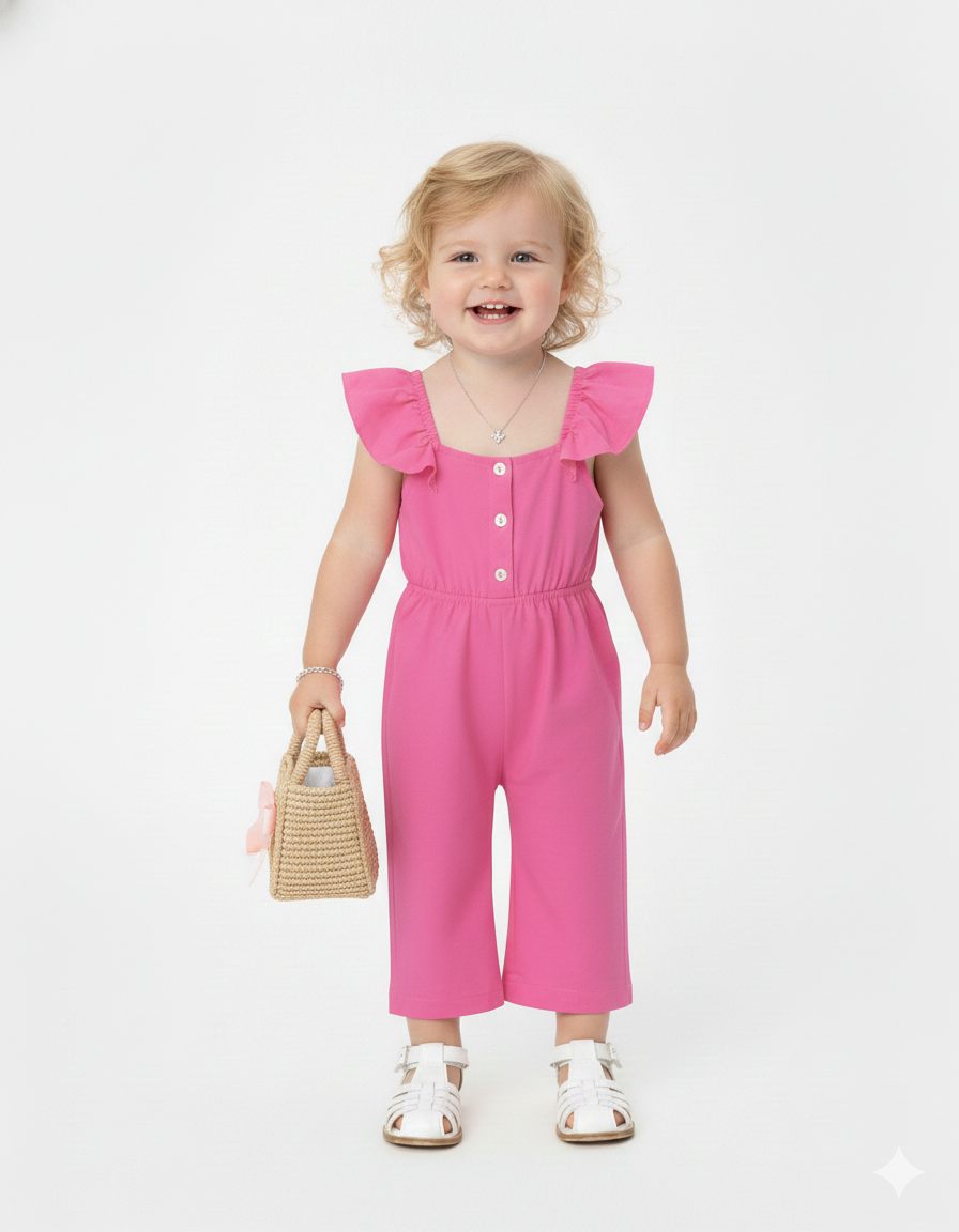 Girls' Pink Ruffle Sleeve Jumpsuit