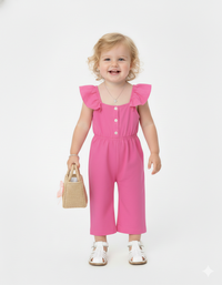 Girls' Pink Ruffle Sleeve Jumpsuit