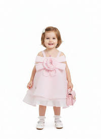Grand Floral Bow Layered Tulle Dress – Pink Enchantment