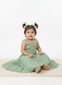 Elegant Sage Green Floral Sharara-Style Lehenga Ensemble for Girls