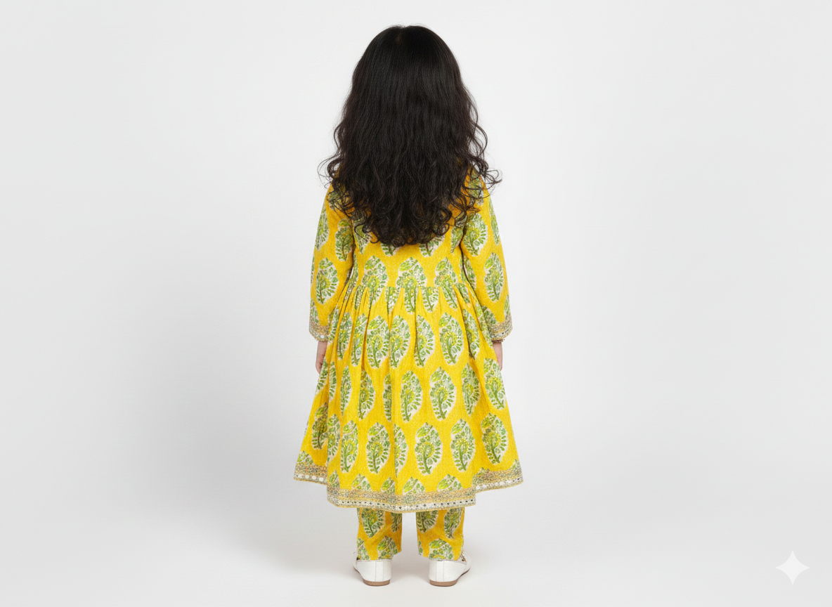 Sunshine Floral Angrakha Kurta Set for Girls