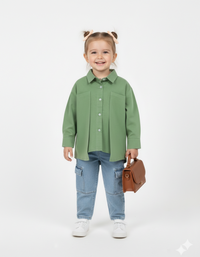 Girls’ Geometric Hem Layered Cotton Shirt
