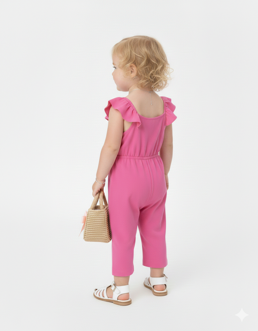 Girls' Pink Ruffle Sleeve Jumpsuit