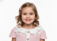 Girls' Pastel Pink Princess Dress with Pleated Lace Collar ✨