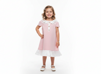 Girls' Pastel Pink Princess Dress with Pleated Lace Collar ✨