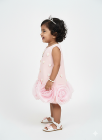 Girls' Pink Scuba Party Dress with 3D Hearts & Organza Rosettes