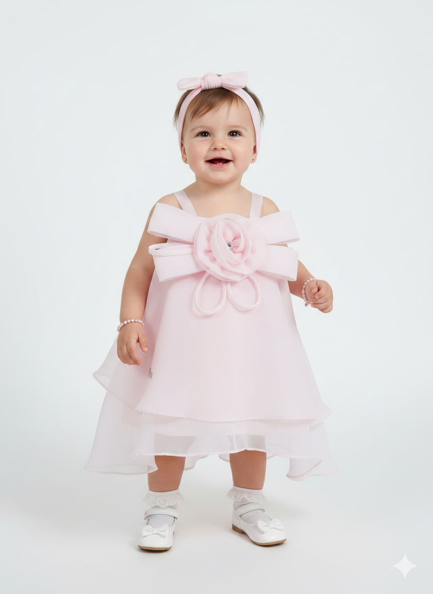 Grand Floral Bow Layered Tulle Dress – Pink Enchantment