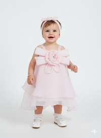 Grand Floral Bow Layered Tulle Dress – Pink Enchantment