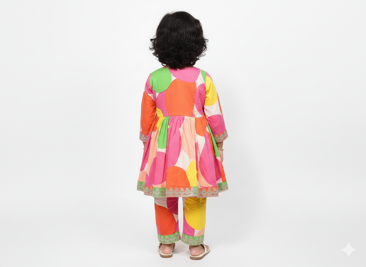 Vibrant Geometric Print Peplum Kurta Set