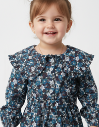 Girls’ Vintage Floral Ruffle-Collar Jumpsuit