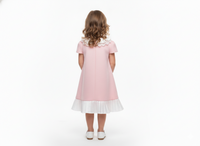 Girls' Pastel Pink Princess Dress with Pleated Lace Collar ✨