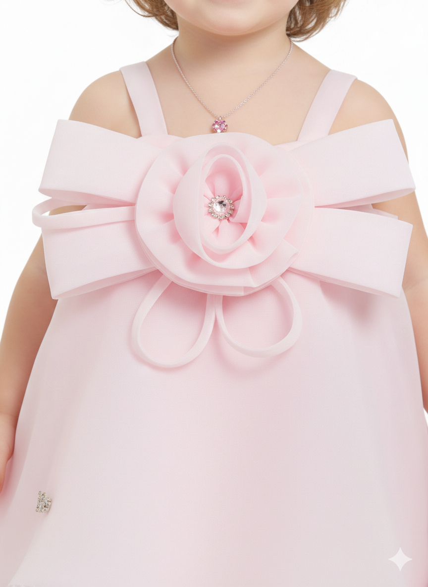 Grand Floral Bow Layered Tulle Dress – Pink Enchantment