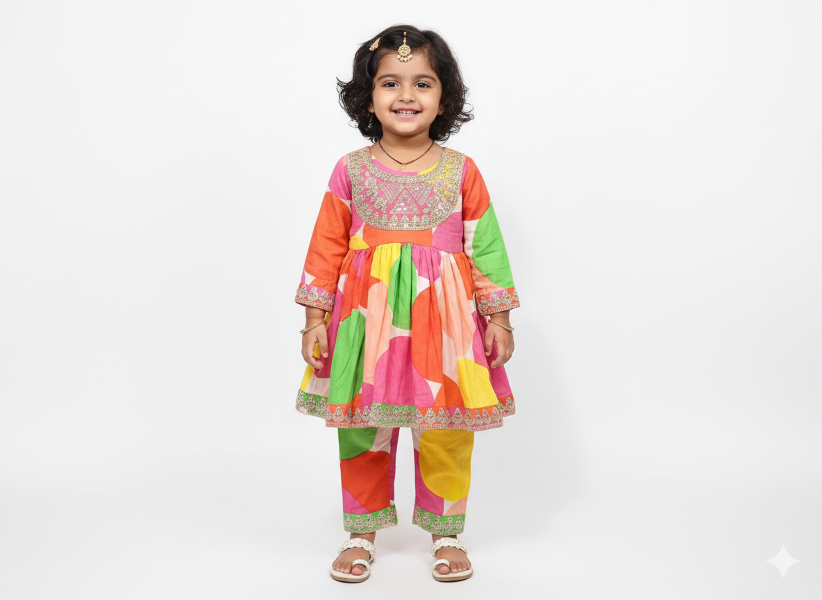 Vibrant Geometric Print Peplum Kurta Set
