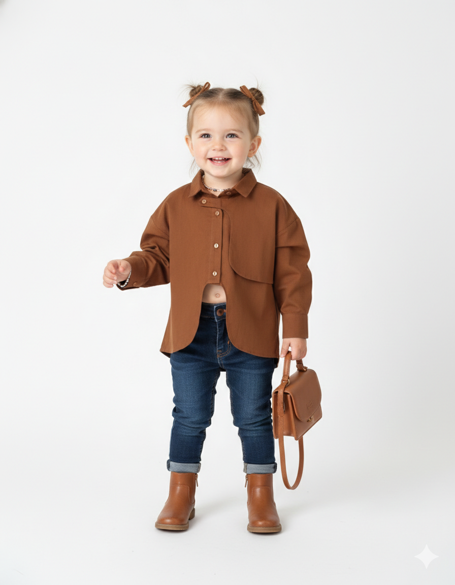 Girls’ Asymmetric Cut-Out Shirt in Terracotta
