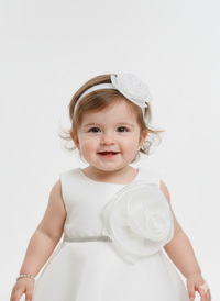 Elegant Sleeveless White Party Dress with Dramatic Floral Detail