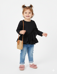 Girls' Black Asymmetrical Ruffle Top