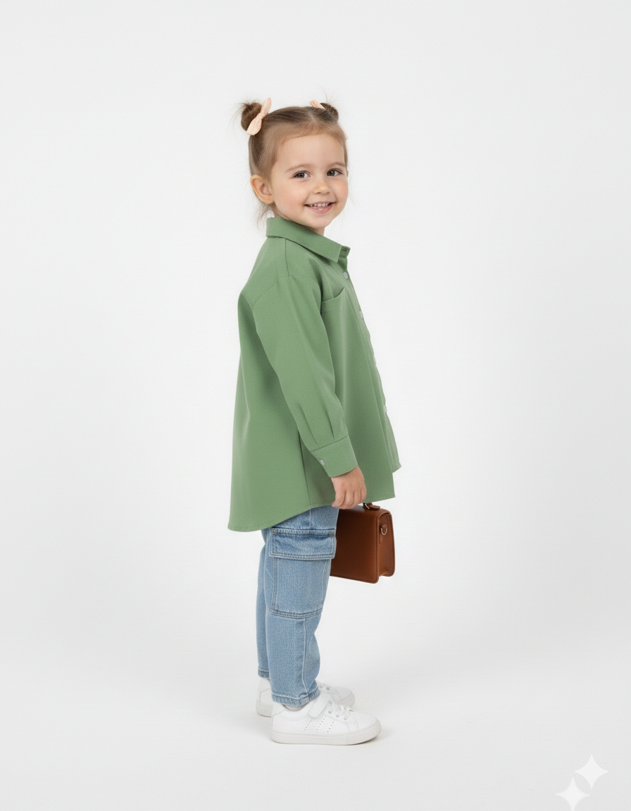 Girls’ Geometric Hem Layered Cotton Shirt