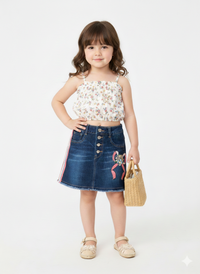 Girls’ Indigo Denim Shorts With Signature Pink Stripes