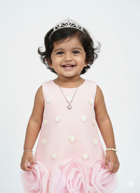 Girls' Pink Scuba Party Dress with 3D Hearts & Organza Rosettes