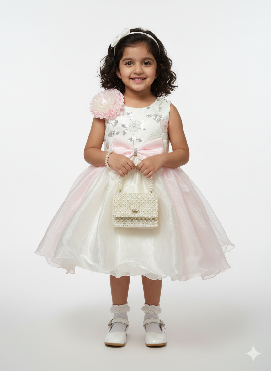 Girls’ Shimmering Iridescent Party Dress – Avant-Garde Ruffle Sleeve Frock