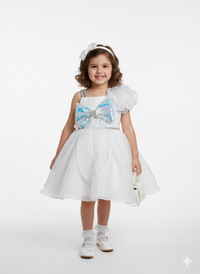Girls’ Shimmering White Sequin Party Dress – Avant-Garde Ruffle Sleeve Frock