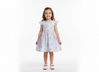 Girls' Vintage-Inspired Floral Print Cotton A-Line Dress with Flutter Sleeves