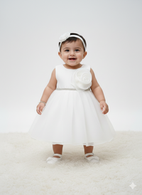 Elegant Sleeveless White Party Dress with Dramatic Floral Detail