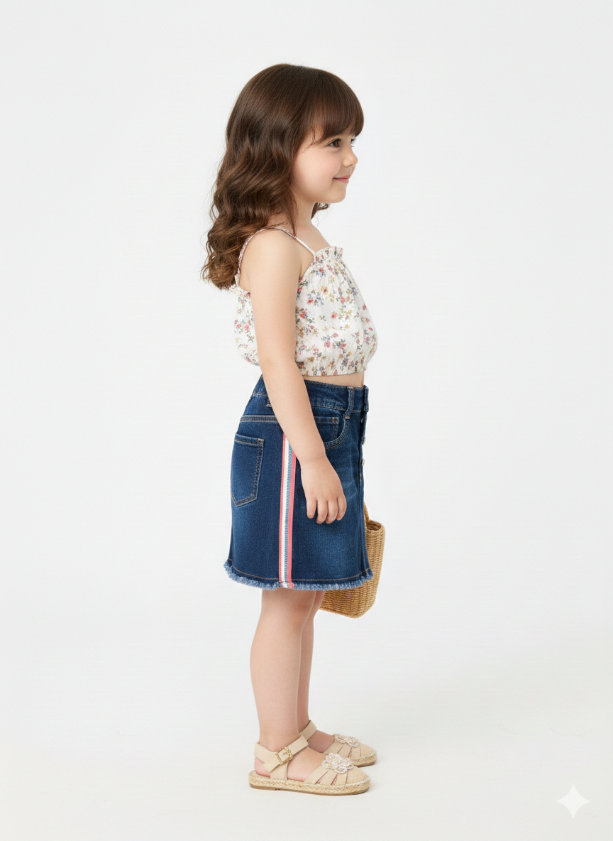 Girls’ Indigo Denim Shorts With Signature Pink Stripes