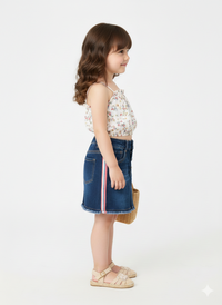 Girls’ Indigo Denim Shorts With Signature Pink Stripes