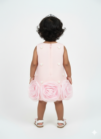 Girls' Pink Scuba Party Dress with 3D Hearts & Organza Rosettes