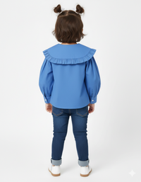 Girls' Dramatic Ruffle Collar Shirt in Cornflower Blue