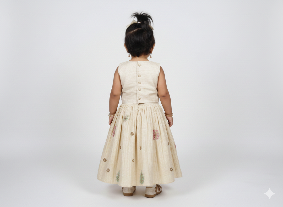 Girls’ Hand-Embellished Sage Green Floral Peplum Sharara Set.