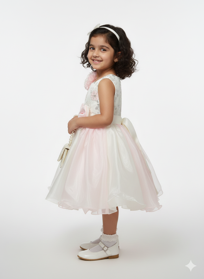 Girls’ Shimmering Iridescent Party Dress – Avant-Garde Ruffle Sleeve Frock
