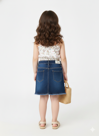Girls’ Indigo Denim Shorts With Signature Pink Stripes