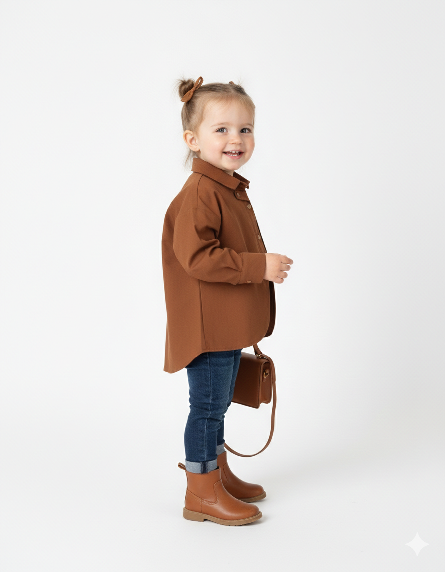 Girls’ Asymmetric Cut-Out Shirt in Terracotta
