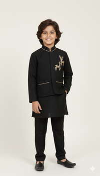Boys' Festive Ethnic Wear with Gold Piping & Deer Motif
